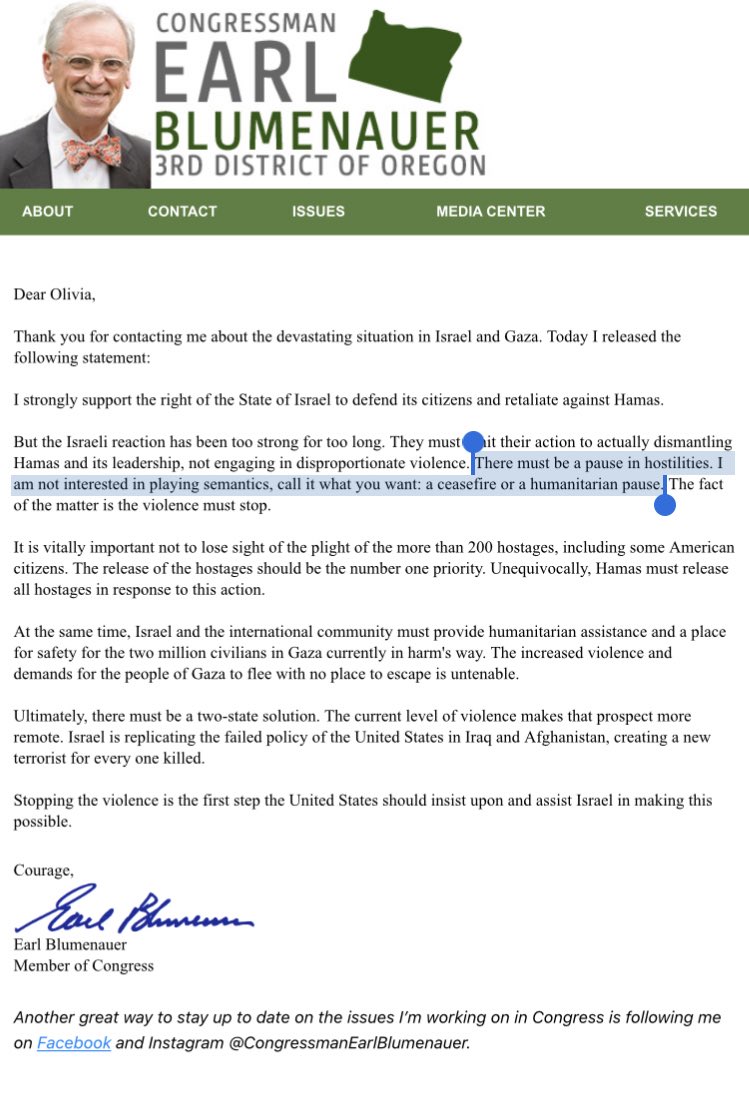 oliviakatbi's tweet photo. Rep. Earl Blumenauer says: “I am not interested in playing semantics, call it what you want: a ceasefire or a humanitarian pause.” Kind of feel like that’s playing semantics https://t.co/ucmC6fRp1H