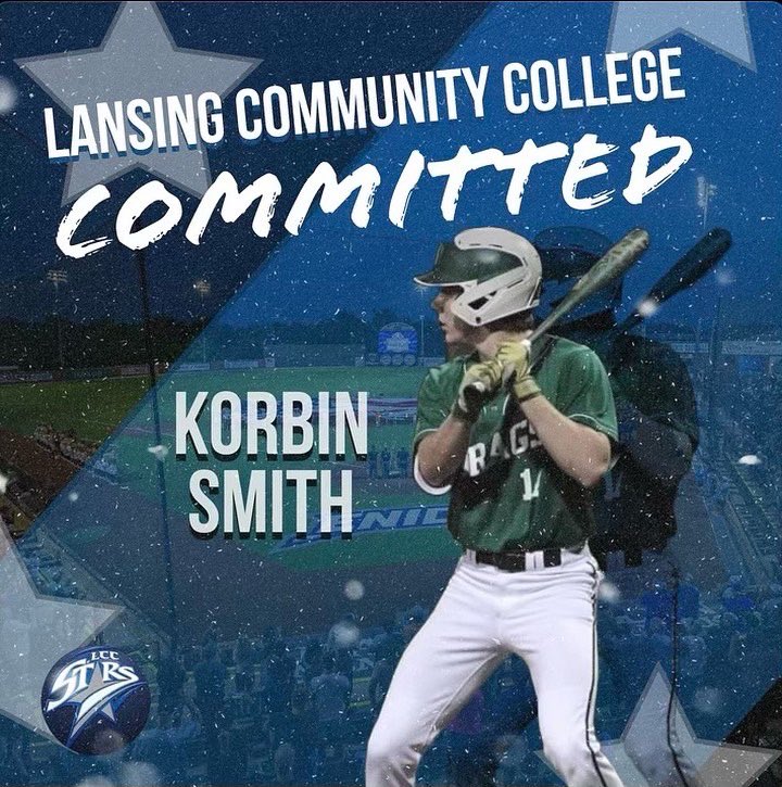 korbinsssmith's tweet photo. Excited announce my commitment to LCC! Thank you to all my coaches,teammates, friends, and most importantly my parents for all the help along the way. ROLL STAZZZ!!💫 #uncommon @CoachModaff @Lansing_Stars @AthleticsSo @LkOrionBaseball https://t.co/vtJAHFsHOo
