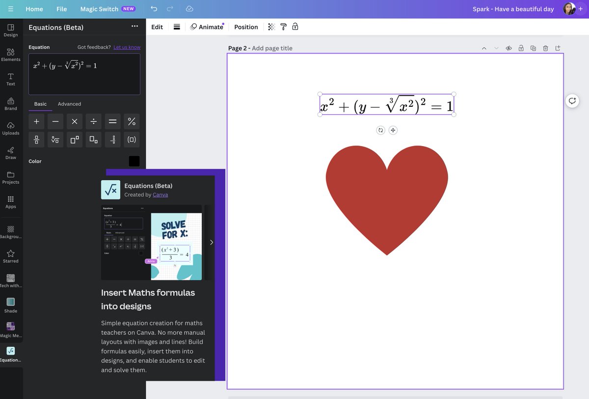 buddyxo's tweet image. How did nobody tell me @Canva now has a built-in equation editor?!

You can find &quot;Equations (Beta)&quot; under Canva Apps!

#mathchat #mathteacher #mathteachers #teachertwitter #educoach #edtech #mtbos #canvaedu #canva