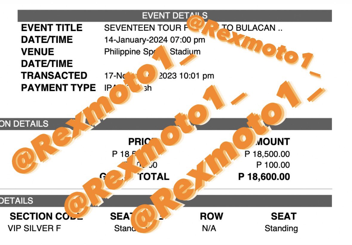 Rexmoto1_'s tweet photo. REPOST WTS

SVT TO FOLLOW 
DAY 2

Seat: VIP SILVER
QTY: 1
Timestamp: 10:01 PM [nakakahiya sa mga judger lol]

Reasonable price

Ticket can be claimed together/ VC for assurance

No payment first, BGC meet-up/Lalamove [pay when rider has ticket]

#SVTFollowTour
#SEVENTEENinBULACAN https://t.co/Qhaa8ALq50