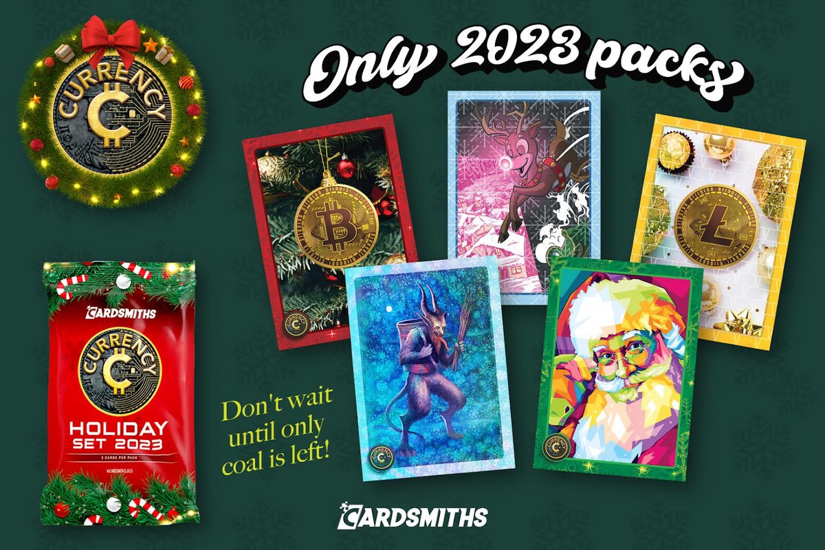 Currency fans, unwrap a special edition of your favorite Collector Cards with this limited edition, only available at Cardsmiths.com for $35.99! Surprises and delights, just like a stocking on Christmas morning! 
#Currency #TradingCards #Holiday2023 #LimitedEdition