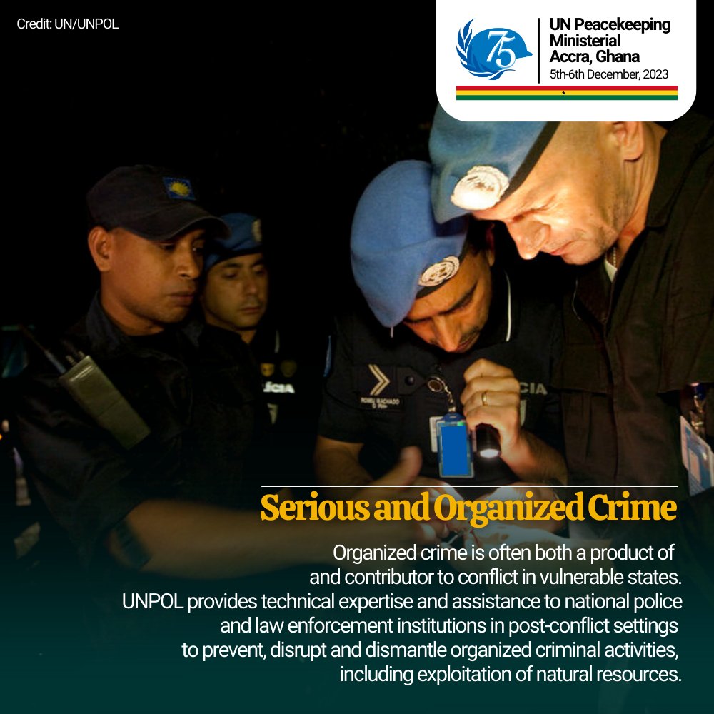 UNPeacekeeping's tweet photo. #ClimateChange threatens peace & security. Specialized @UNPOL teams provide expertise on environmental crimes and a Serious & Organized Crime Team supports with info sharing & early-warning. Member State support to #UNPOL at the #Ghana 🇬🇭#PKMinisterial will be 🔑. #UNPoliceWeek https://t.co/BYLdBSRcMv