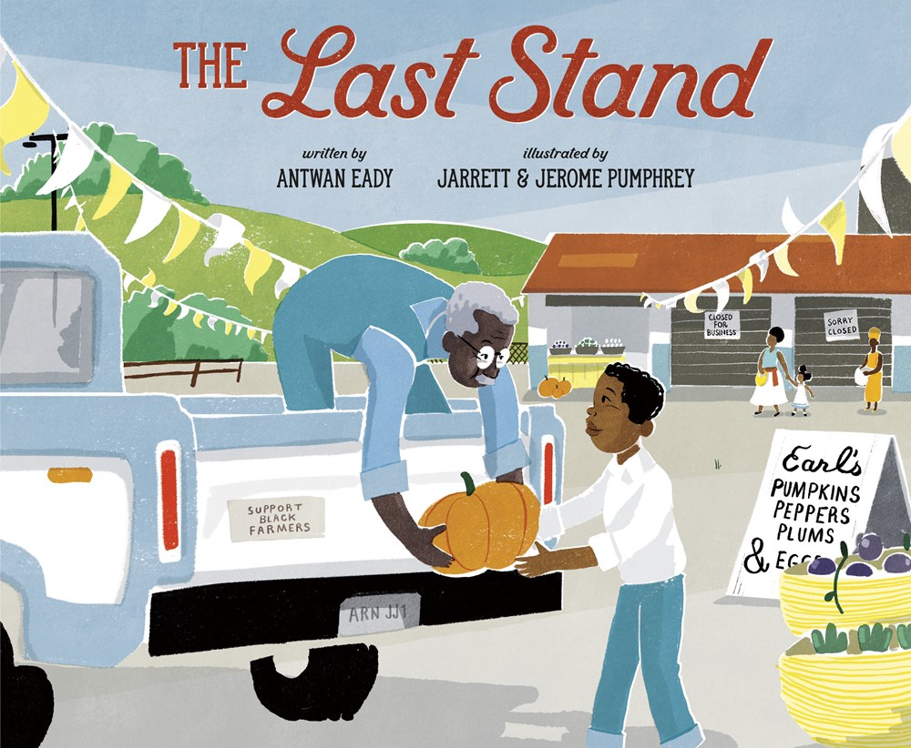 MrSchuReads's tweet photo. "Here, in this book, I’ve taken heartbreak and turned it into a story about a boy and his grandfather who now have the last stand at a farmers’ market in a community that can’t afford to lose it." -@antwan_eady https://t.co/arcqAGxy42