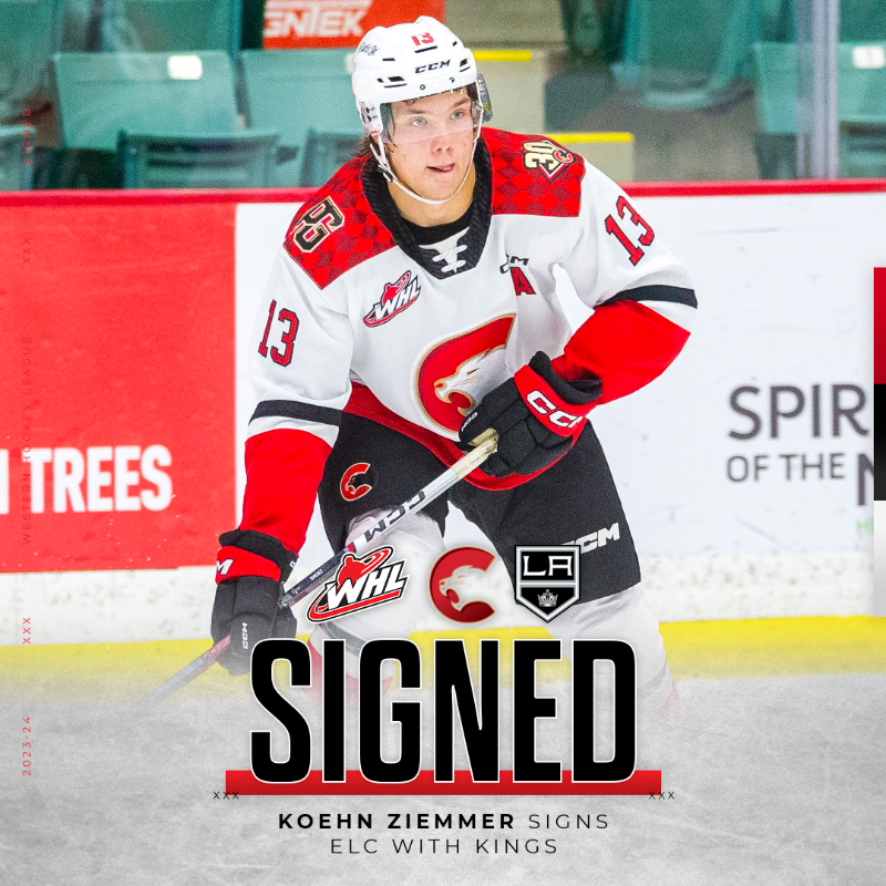 TheWHL's tweet photo. Earlier today, @PGCougars forward Koehn Ziemmer signed an entry-level contract with the @LAKings!

Ziemmer was selected by Los Angeles in the third round of the 2023 #NHLDraft.