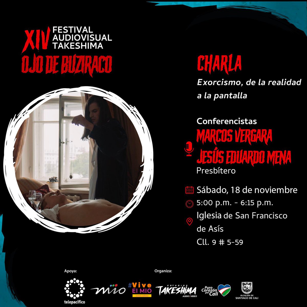 Takeshima_Cali's tweet photo. Aprende sobre la realidad del exorcismo de la mano de un presbítero, y cómo este es llevado al cine. Mañana sábado 18 de noviembre a las 5 p.m. en la Iglesia San Francisco. Entrada libre. https://t.co/1uPXGAA8PF