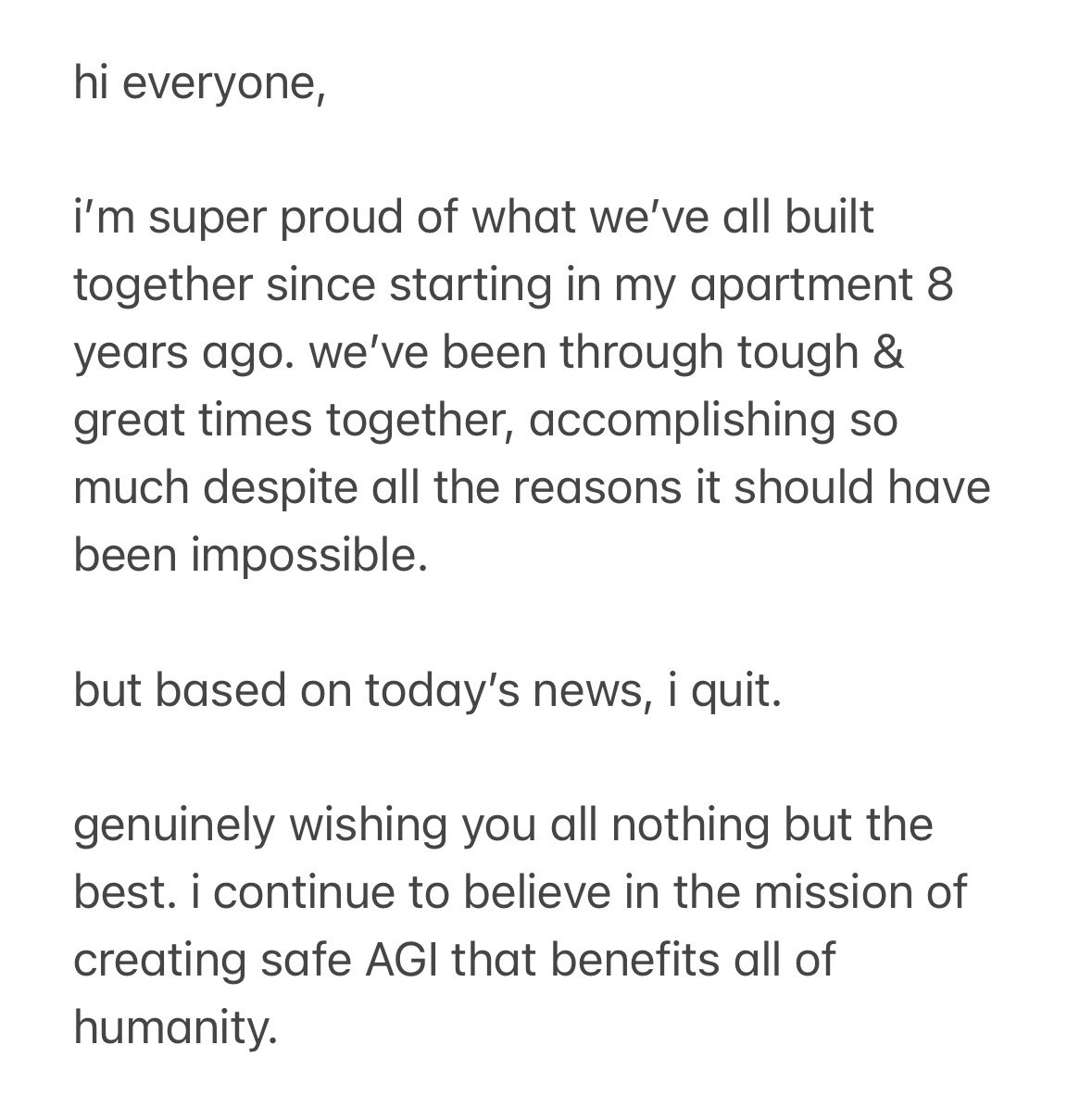 After learning today’s news, this is the message I sent to the OpenAI team: