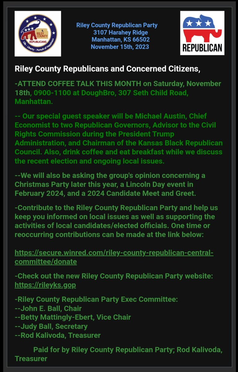 Join us tomorrow morning for breakfast and discussion #RileyCounty #GOP