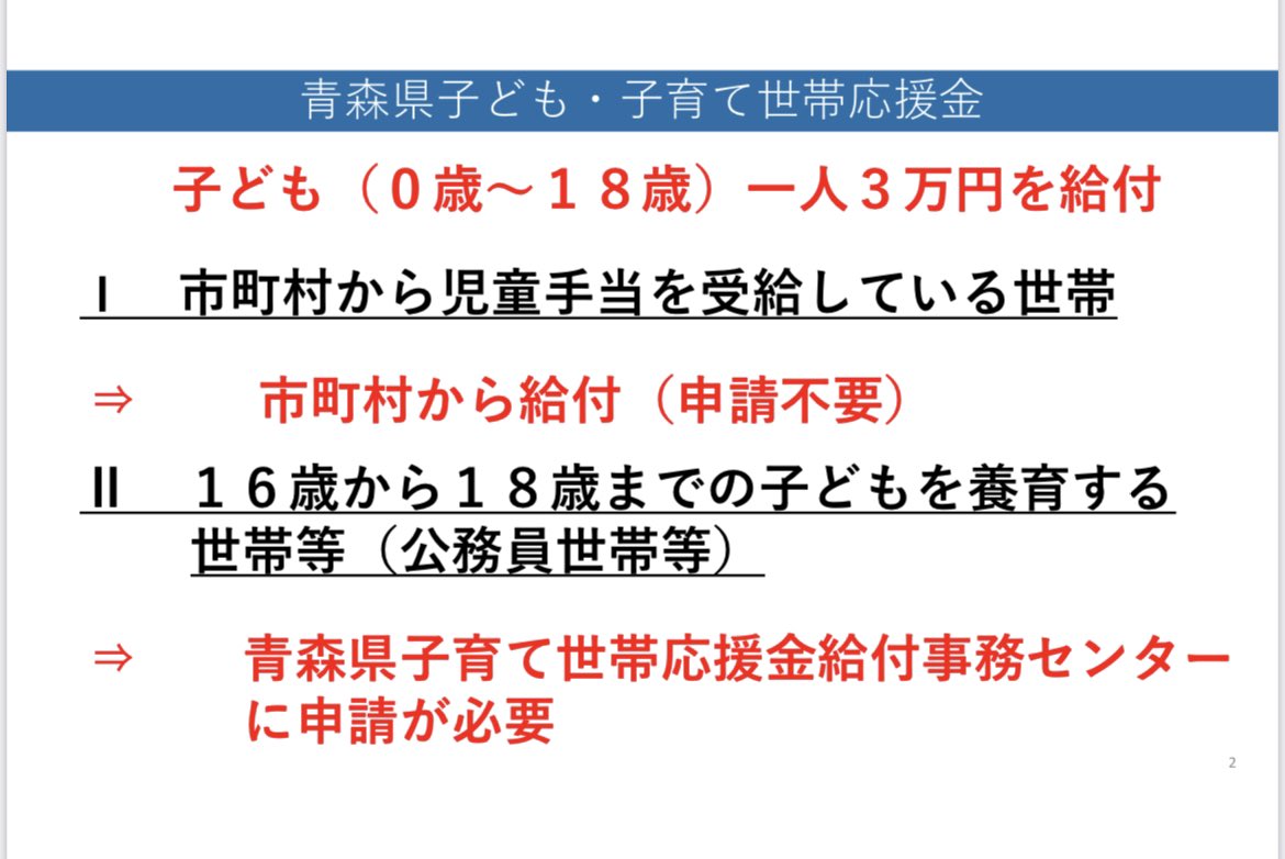 soichiro_Aomori's tweet photo. 子供一人3万円給付の時期や方法について② #青森県知事　#宮下宗一郎 https://t.co/5si7Xop103