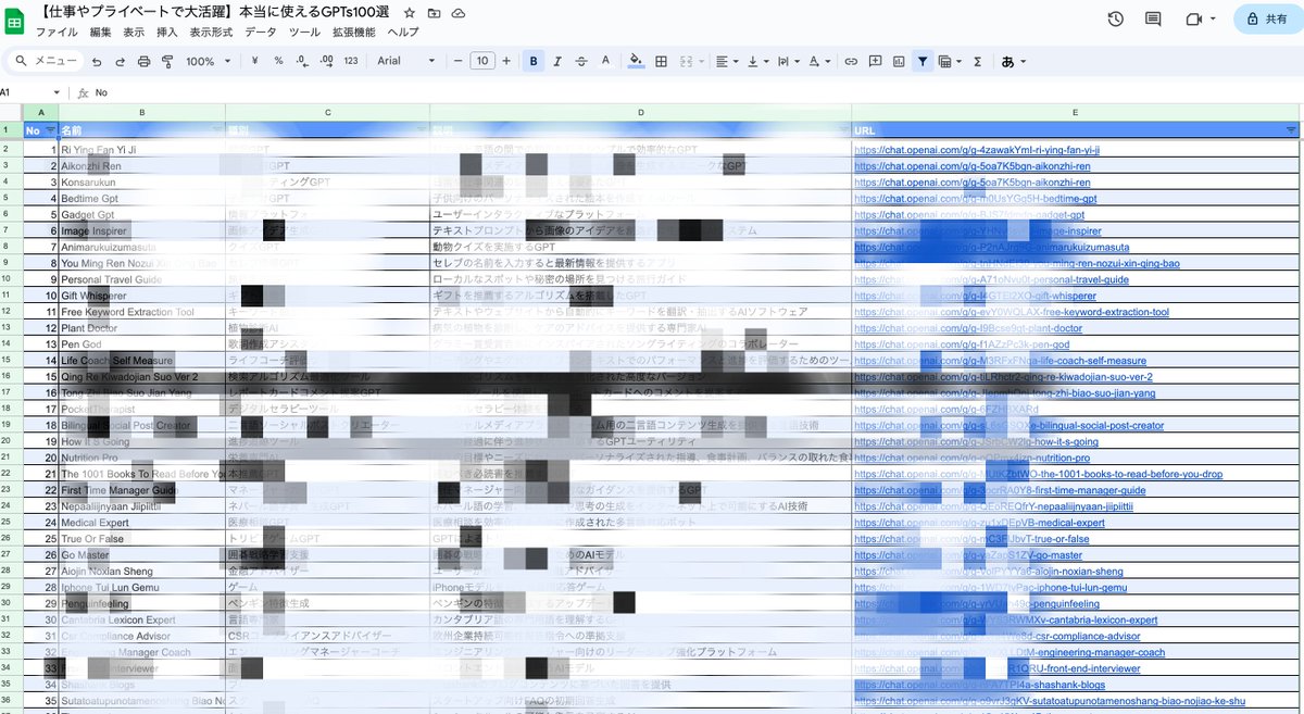 【仕事やプライベートで大活躍】本当に使えるGPTs100選

ChatGPT上で独自Botが作れるGPTsが公開されて約1週間
既に数万個以上のGPTsが誕生

その中で、本当に使えるものを100個厳選

URL付きですぐに起動できて、種別分けもあるので検索も簡単

RT＋コメントで配布
※フォロワー優先