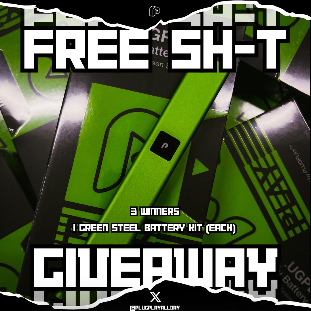 plugplayallday's tweet photo. 🟢FREE SH*T FRIDAY🟢

We're giving 3 followers a chance to win a GREEN STEEL BATTERY! (1 set each)

To Enter:
1) Must be following @plugplayallday
2) RT+Like this post

📢US participants only
🚫NO CANNABIS INCLUDED
🏆Winners announced Nov 22nd https://t.co/17QWuVYJjJ