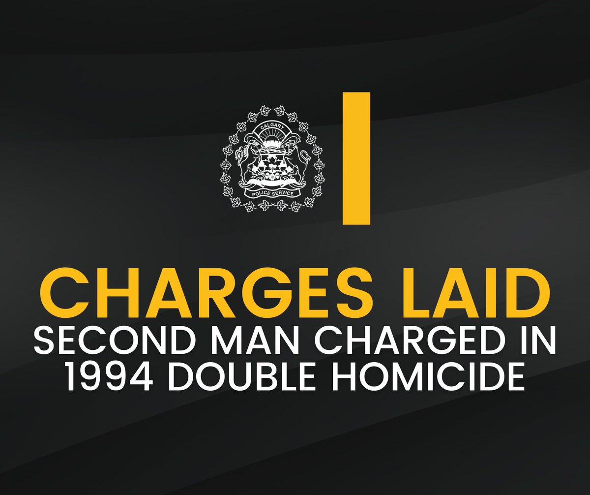 CalgaryPolice's tweet photo. 🔵 CHARGES LAID 🔵

We have laid charges against a second man in connection to a double homicide that occurred in 1994. Stuart Douglass MACGREGOR, 54, of Calgary, has been charged with two counts of first-degree murder.
 
🌐 https://t.co/4WN6kAoNom https://t.co/DGVwD7qjcR