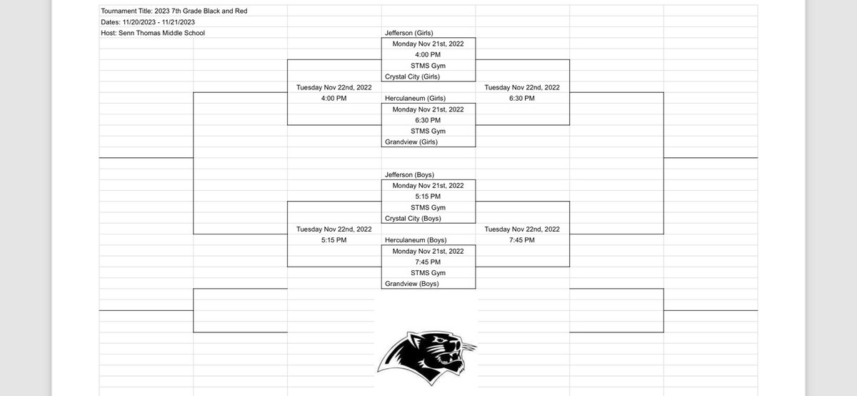 7th Grade “Black and Red” Tournament Schedule