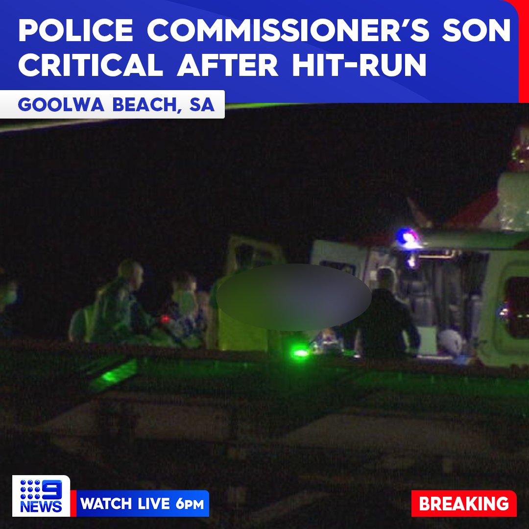 9News Adelaide (@9newsadel) on Twitter photo JUST IN: The 18-year-old son of SA Police Commissioner Grant Stevens is on life support in hospital with an irreversible brain injury after being struck by a car in an alleged hit and run at Goolwa Beach overnight.
READ MORE: nine.social/roh
#9News JUST IN: The 18-year-old son of SA Police Commissioner Grant Stevens is on life support in hospital with an irreversible brain injury after being struck by a car in an alleged hit and run at Goolwa Beach overnight.
READ MORE: nine.social/roh
#9News