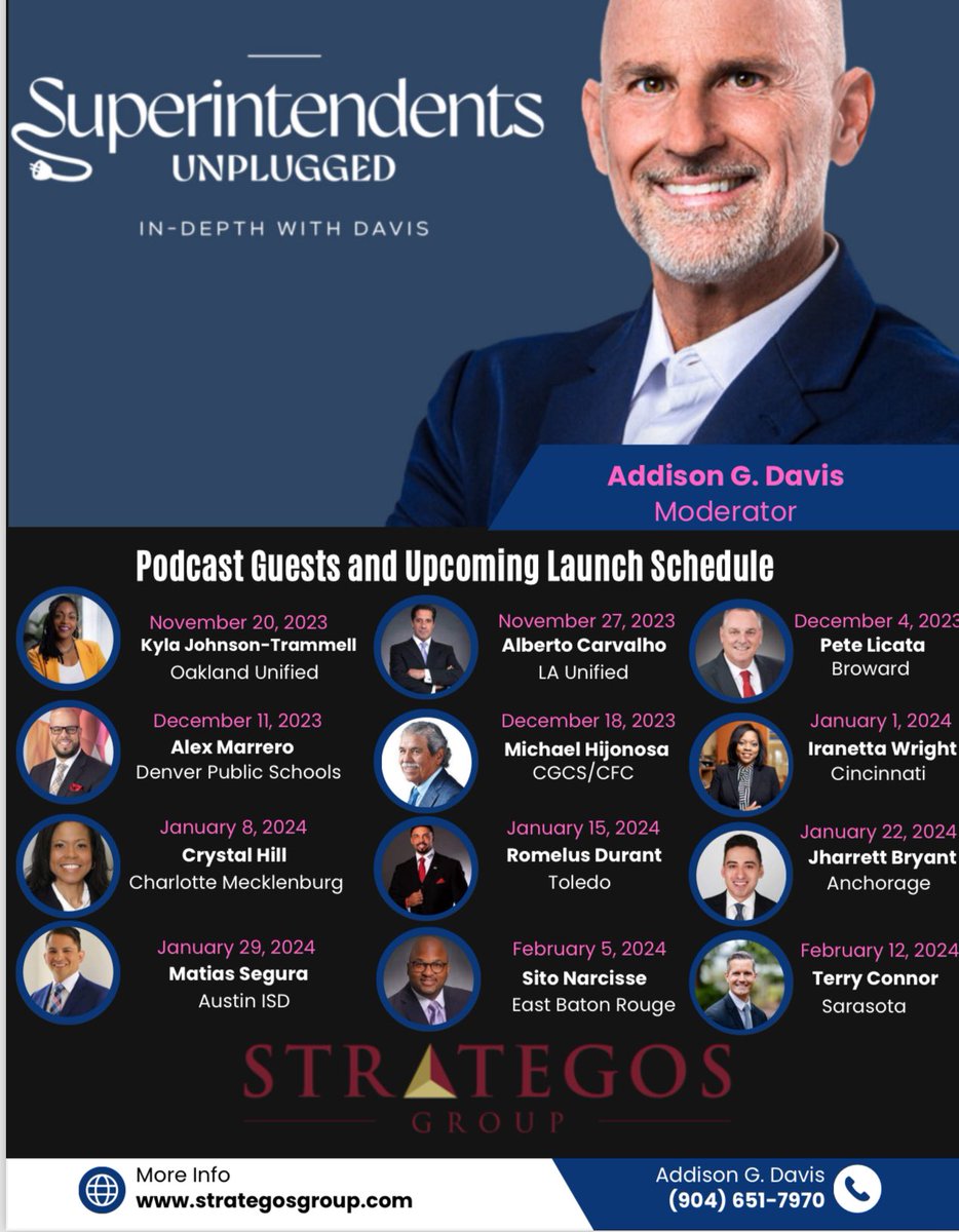 I am excited to launch my new #SuperintendentsUnplugged podcast beginning November 20! We have a dynamic lineup of #EducationLeaders who will share valuable insights. Don't miss it! #Education #Superintendents #leadership #schools