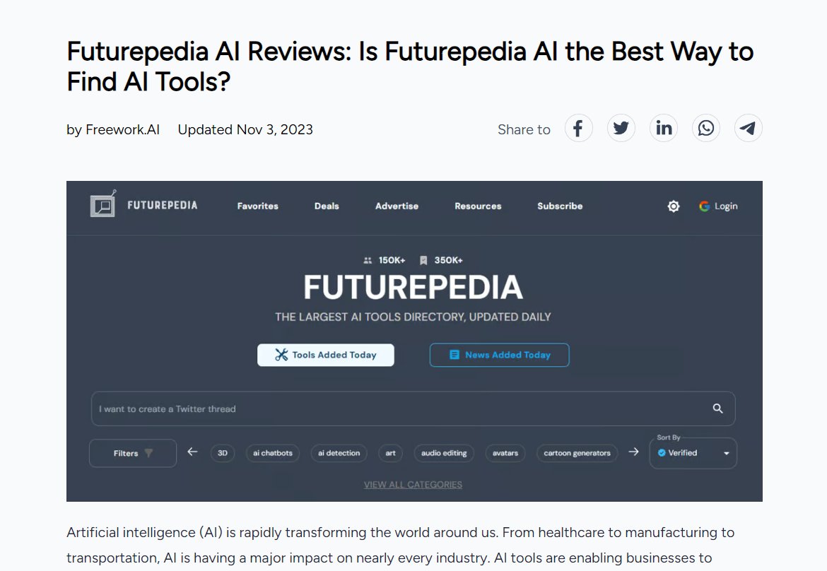 freework_ai's tweet photo. Exploring the vast world of AI tools just got easier!
🚀 Check out #Futurepedia AI - the largest AI tools catalog and find alternative AI tools catalog sites to Futurepedia AI.
(Such as: AiSuperSmart, FutureTools, etc. )
https://t.co/E5BCzK5OiE https://t.co/hwKqK8YTUP