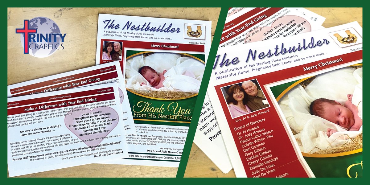 TrinityPrinting's tweet image. Excited to be mailing the brand new #Christmas newsletter for His Nesting Place Ministry!

We’re truly blessed to print for some wonderful customers with great causes!
#TrinityGraphics
#HisNestingPlace
#DirectMailing
#PrintMarketing