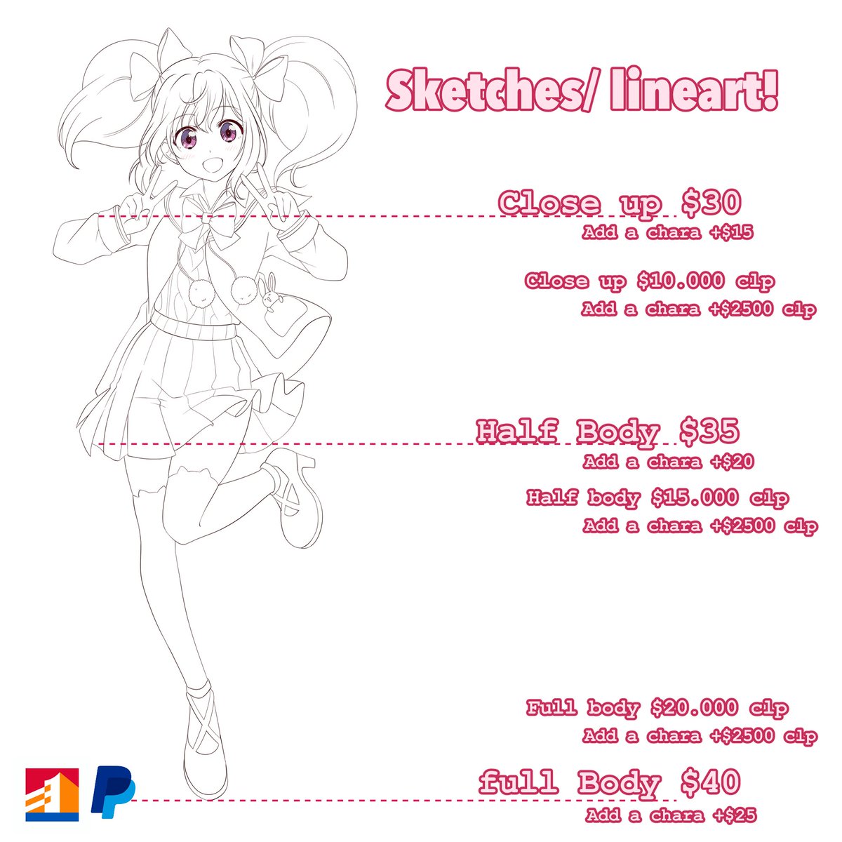 Meiji405's tweet image. Commissions open! &gt;u&lt; 💕 los precios para chile son más bajos que en dólares :3