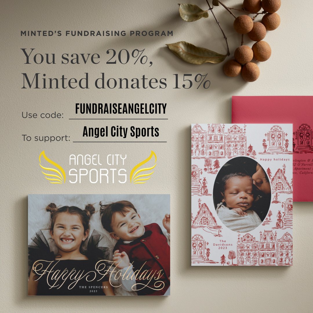 Spread holiday cheer this year or all year round through Minted.com's nonprofit program. Use special promo code FUNDRAISEANGELCITY to receive 20% off your order and 15% will be donated back to Angel City Sports!