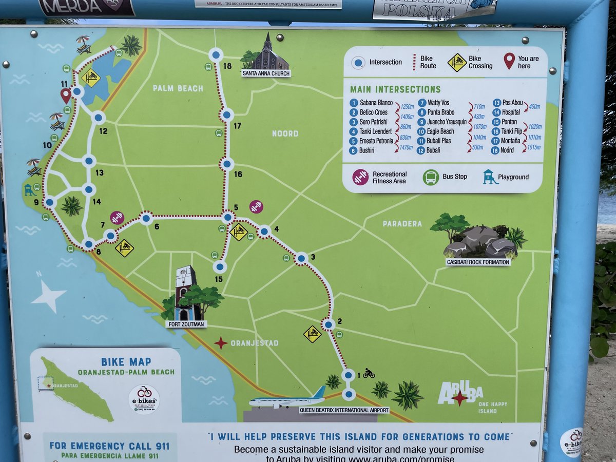 Bike path map in Aruba. You can bike, run, or walk for miles!