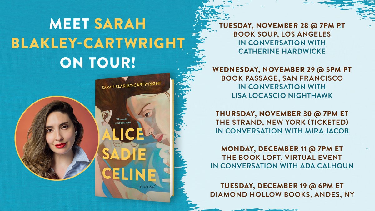 Meet ALICE SADIE CELINE author <a href="/sarblakcart/">Sarah Blakley-Cartwright</a> on tour in a city near you!

📖: spr.ly/6010uLf4Y