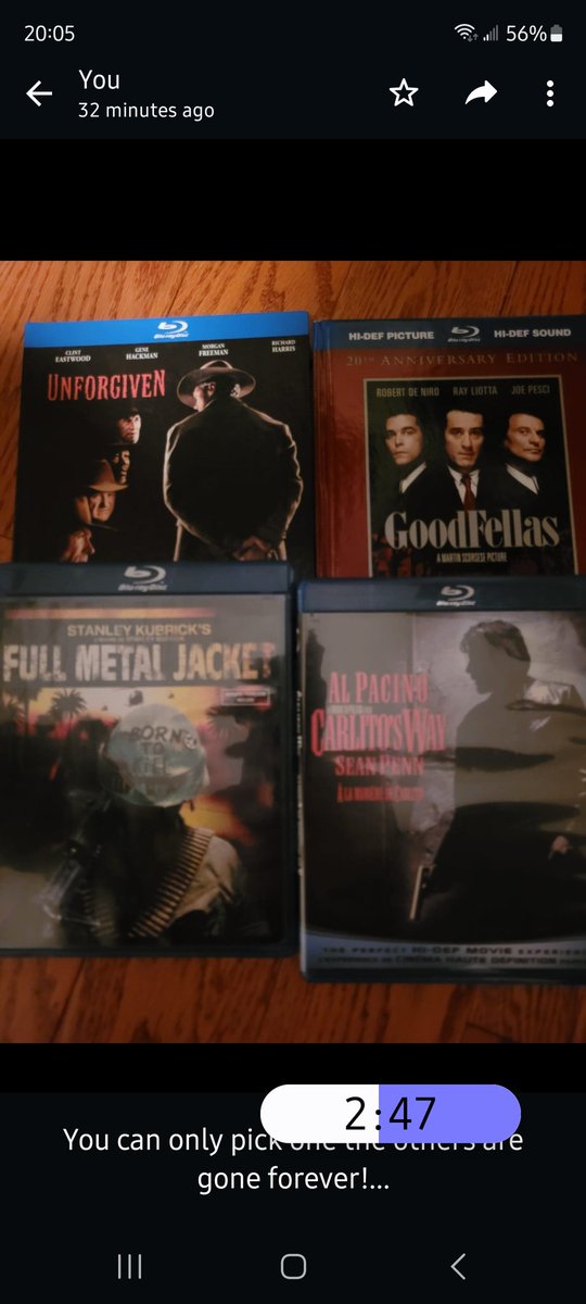 You can only pick one...the others are gone forever!
#goodfellas #unforgiven #fullmetaljacket #carlitosway