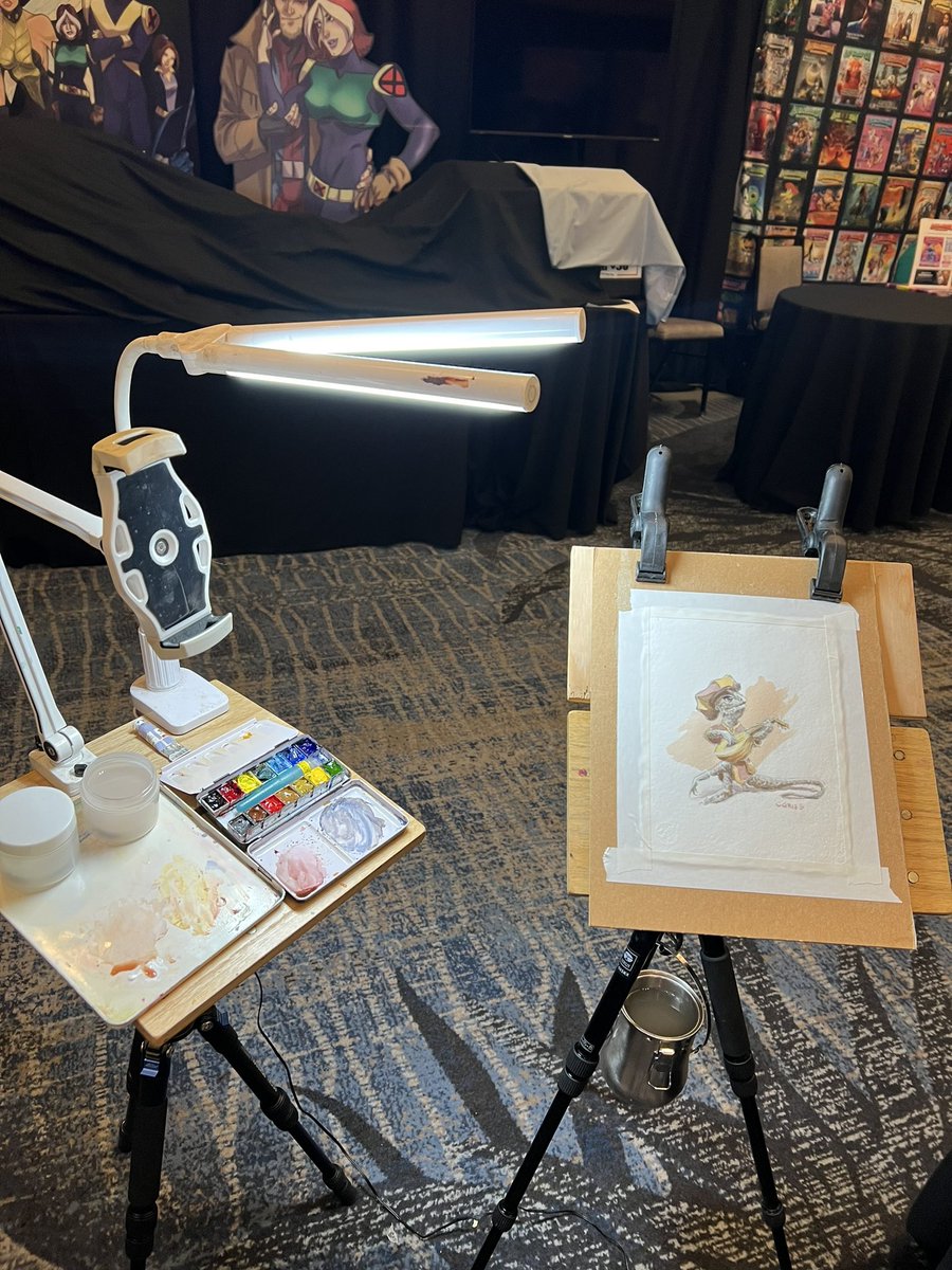 Another character painted live at CTN expo. #watercolor #characterdesign #ctn #ctnexpo #lizard #fantasyart #bard #whimisicalart