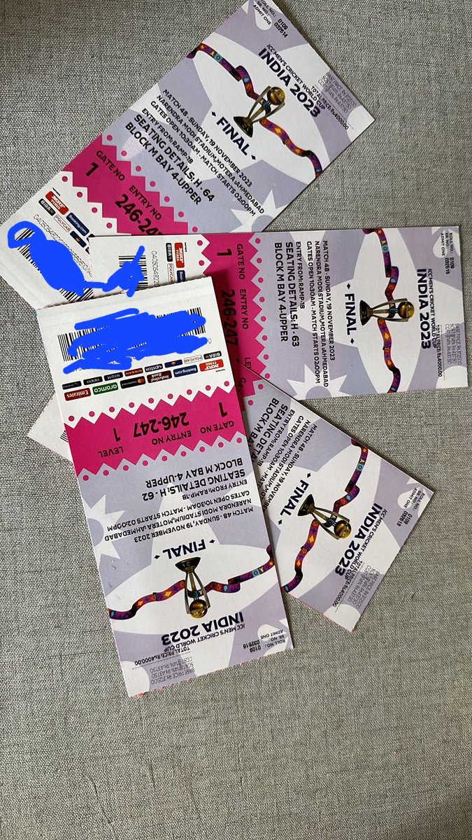 abhishah786's tweet photo. Date : #19thNovember  #Ahmedabad ODI #WorldCup Final Tickets
4 tickets available in Ahmedabad 
If interested DM
#Finals #BMS #CWC23INDIA #worldcup #motera #needcwctickets  #CWC23final #Needticketsforfinal #cwc23tickets  #worldcuptickets #finaltickets #WorldcupFinal #WorldCup2023 https://t.co/bSoQpmlp5E