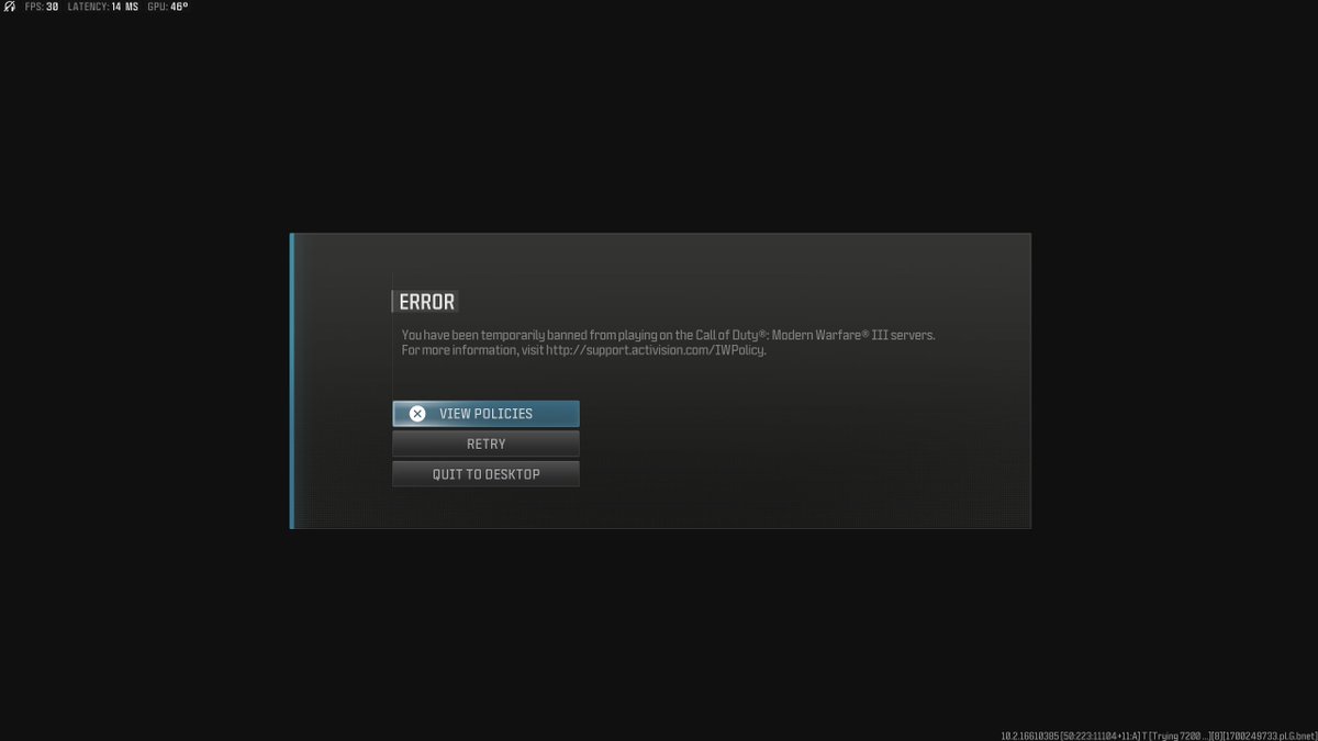 KlxyWRLD's tweet photo. Just got banned ggs #mw3 #MWIII #CallofDuty 
@CallofDuty @SHGames https://t.co/sgV1wpckJm