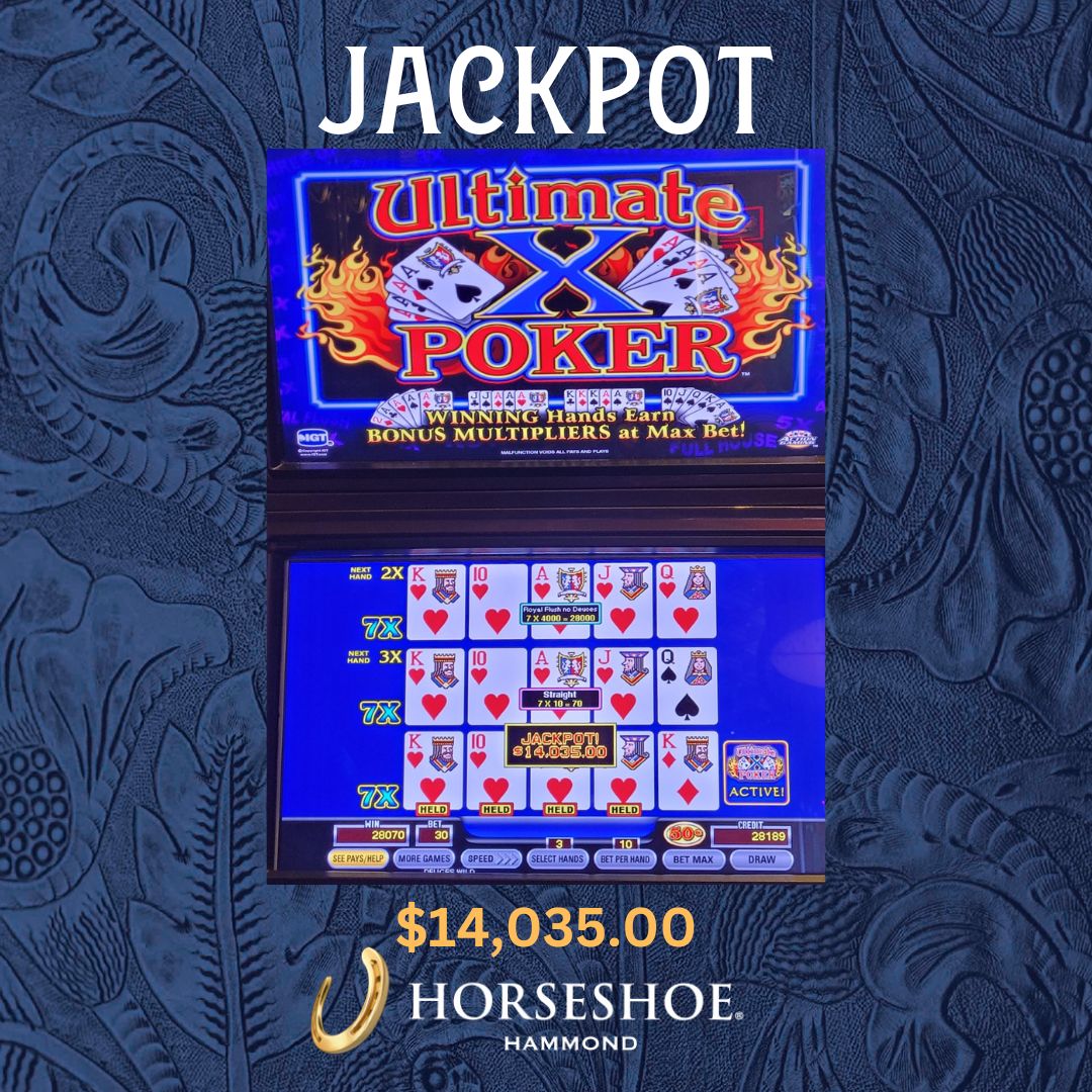 HorseshoeHammnd's tweet photo. Congrats to this Caesars Rewards Member who played 3 hands of #UltimateXPoker on a $15 bet and landed a $14,035.00 #JACKPOT with a Royal Flush!
Know When To Stop Before You Start.ยฎ Gambling Problem? Call 1-800-9-WITH-IT. ยฉ2023, Caesars License Company, LLC.
#horseshoehammond https://t.co/iXcdIkqlOG