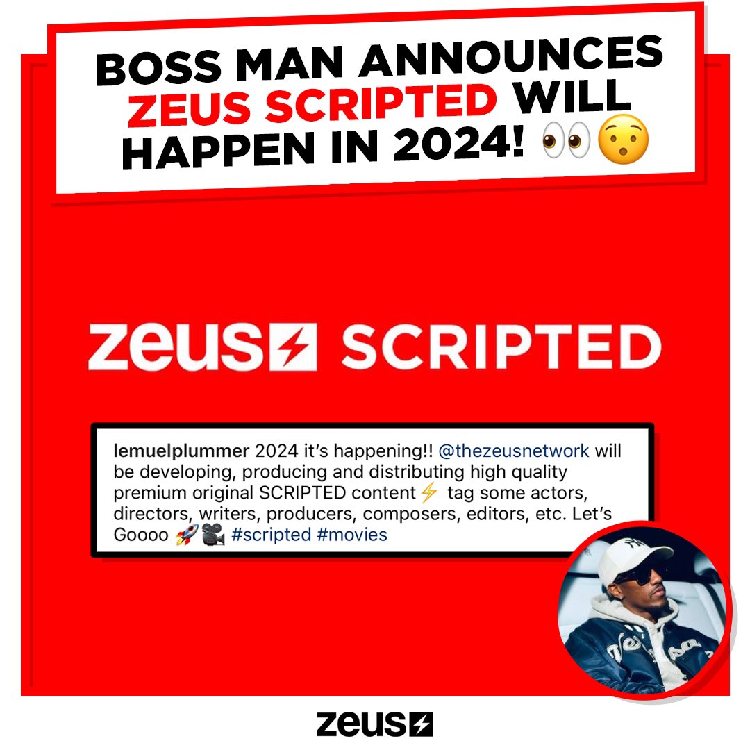 The_ZeusNetwork's tweet image. Oohh!! 🤯😯 Looks like Boss Man @lemuelplummer just ANNOUNCED #ZeusScripted for 2024!! 😳 We will be developing, producing and distributing high quality premium original SCRIPTED content⚡️ Yessss!! 😜 Tag your FAVORITE actors, directors, writers, producers, composers, editors👇🏾