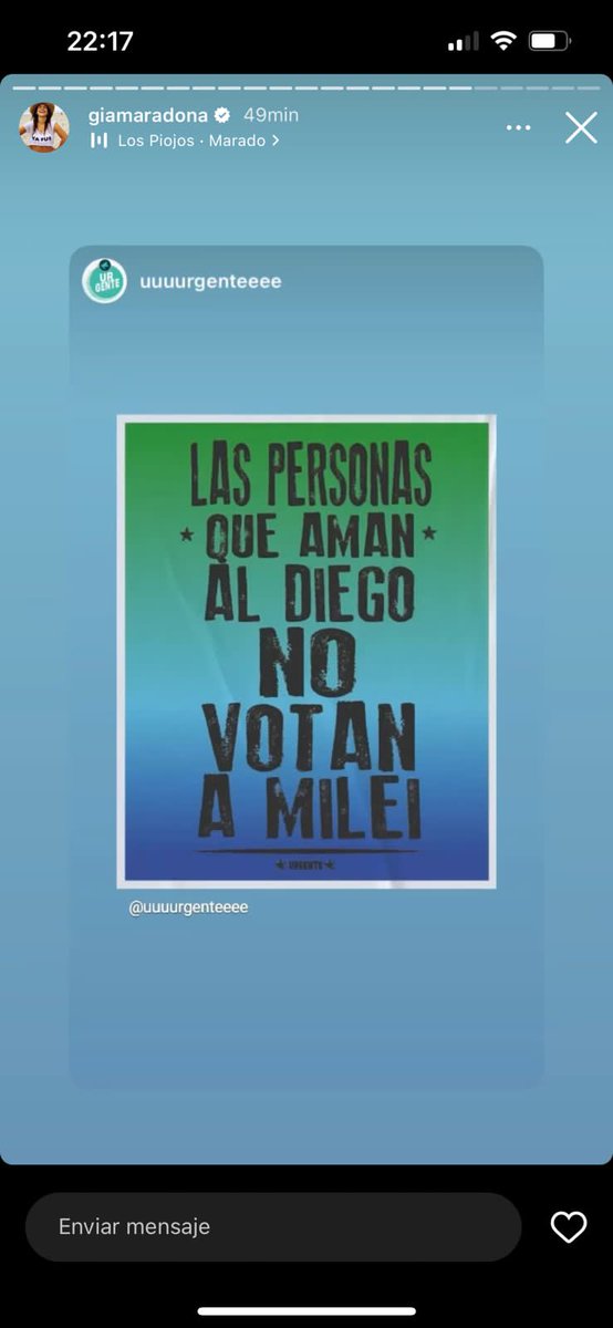 🚨#AHORA | Giannina Maradona y una fuerte crítica contra <a href="/JMilei/">Javier Milei</a> en la previa del balotaje.

🗣️"Las personas que aman al Diego no votan a Milei", dice un post de Instagram que publicó en sus historias.