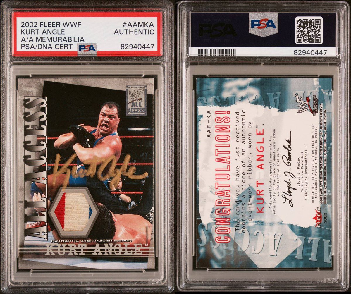 LasVegasSlabs's tweet photo. Kurt Angle signing returns from PSA
🚨Pop 1 Memorabilia Ribbon🚨
#KurtAngle #itstrueitstrue #wwf #wwe https://t.co/EL77okkRlW