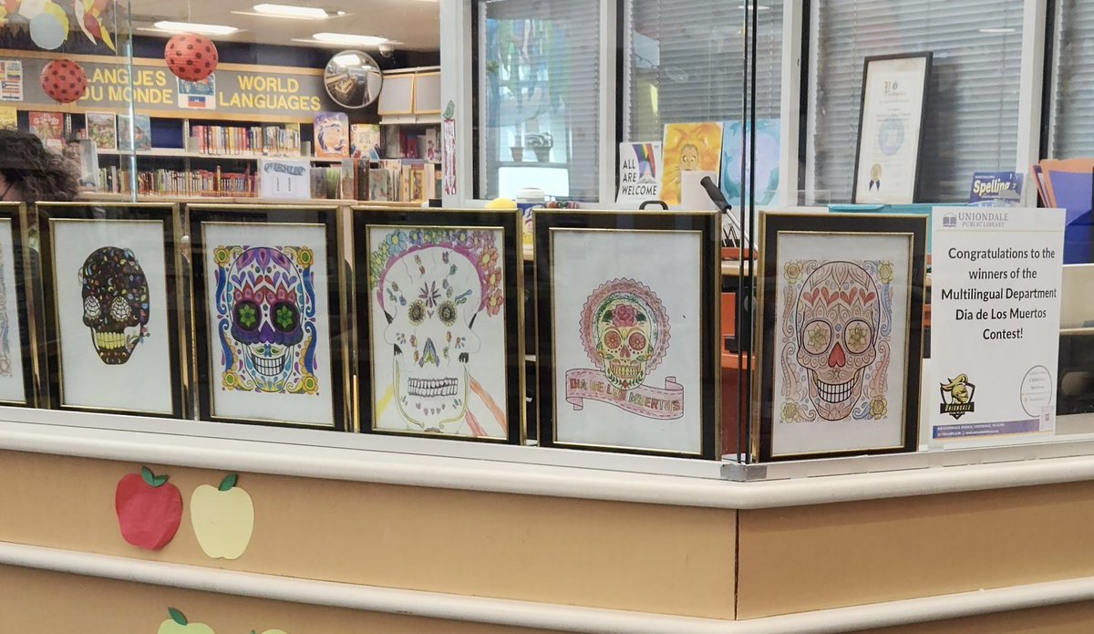 Congratulations to the winners of the @MLL_ED_Dept Multilingual Education Department Dia de Los Muertos contest. Their art is being displayed at the @UPL_Library @MDarrisawAkil @UniondaleUFSD