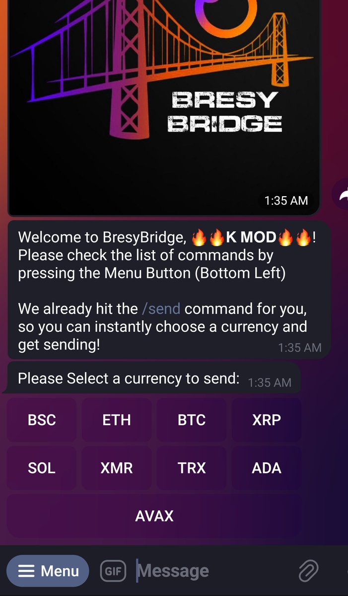 Less than 24 hrs after going Live <a href="/BresyBridge/">Bresy Bridge Bot</a> has already added another chain! Now you can bridge to and from #AVAX super easy, super fast and without KYC, all through Telegram!

T.me/BresyBridgeBot

#BTC  #BNB  #ETH #XRP #SOL #XMR #TRX #ADA #BBR #AVAX