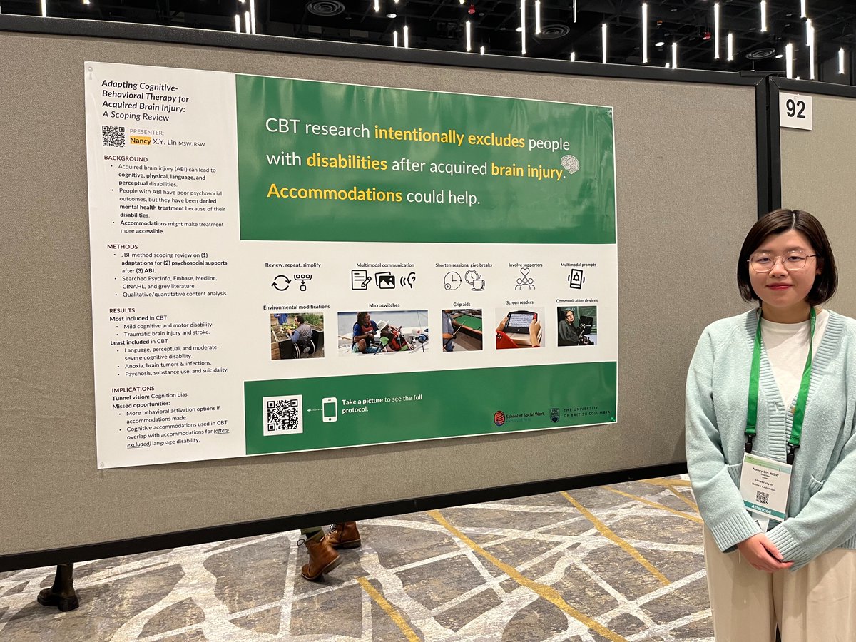 Incredibly proud of @SocialWork_UBC doctoral student Nancy Lin who is a first time @ABCTNOW conference attendee and presented her research at this afternoon's poster session. #ABCT2023