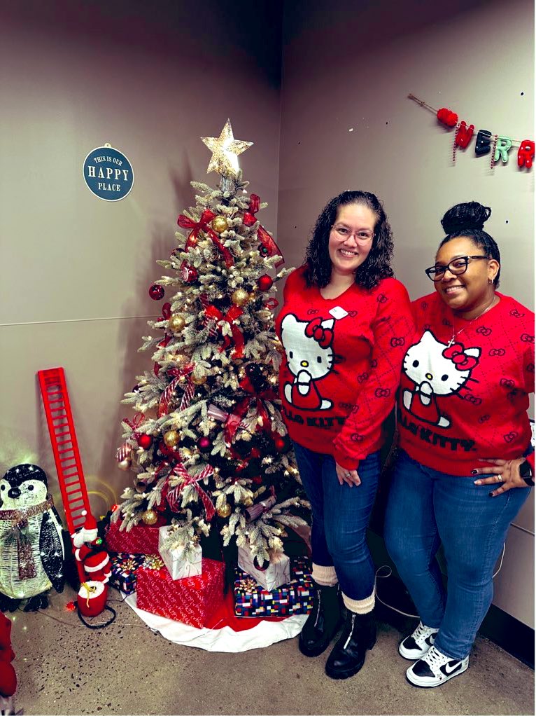 Holiday spirit in full effect! This is our happy place! #valleystrong #twinsies #hellokitty #happyholidays