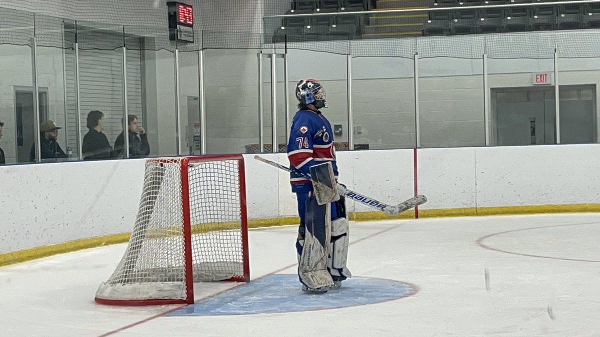 Now in goal for the WJC, Dman Kai Skilbeck! #GOJHL #PetalToTheMedal🌹