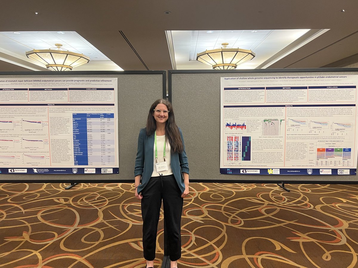 DrAndreaNeilson's tweet photo. Amazing dual poster presentations at #AACRec23 by @DrAmyJamieson !! Outcomes in hyper methylated vs non-hypermethylated MMRd EC demonstrating worse outcomes and more immune cold tumours and ALSO sWGS is fast/effective in detecting CN alterations using FFPE. Congrats Amy! https://t.co/0qcs6PNReF