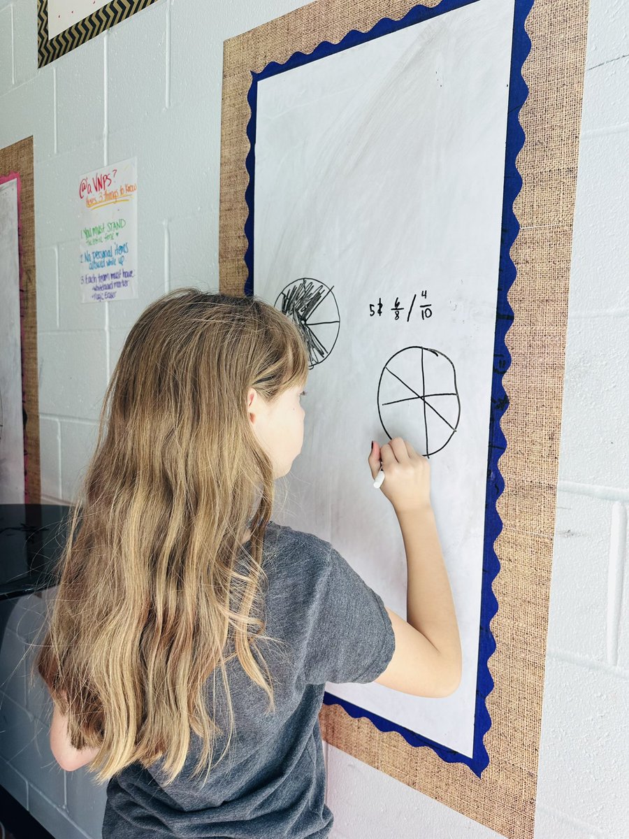 A_MinearAHL's tweet photo. Today I stopped by Ms.  @Hall5thMathAHL’s class and got to see our fifth grade #TrustyHuskies during their math talk. Students were comparing 4/10 and 6/8. They drew a visual model and then had to verbally justify their reasoning on which was bigger. Wow! Great opener. #CPSbest https://t.co/w5ZBGWTGuc