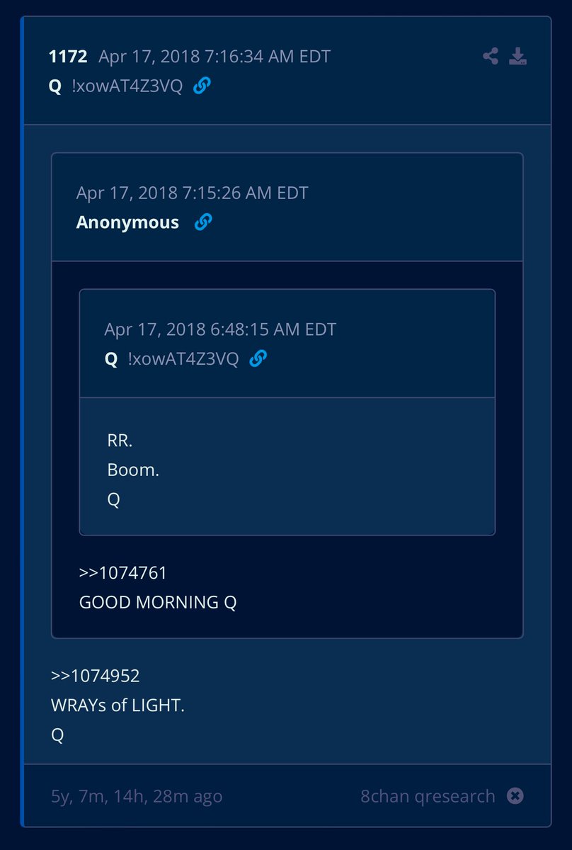 TheRubberDuck79's tweet image. 💥BOOM💥

#J6Footage #ChrisWray - future proves past.⬇️

————————

Post #1122: Apr 10, 2018

TRUST SESSIONS.
TRUST WRAY.
TRUST KANSAS.
TRUST HOROWITZ.
TRUST HUBER.
Q

————————

Post #1862: Aug 13, 2018

What does WRAY know and when will he release to the PUBLIC?
Does such