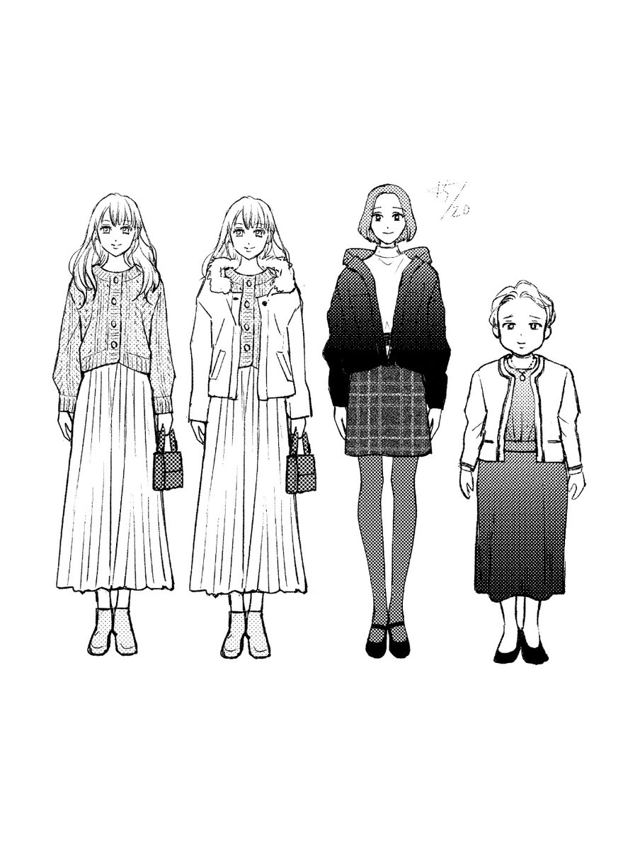 257話(56-2)更新です。  キャラの服指定。 都度バラバラに描いてて、最後に全員集結してみたら右端の社長だけお顔の比率が…😅  皆さんが小顔なんですよね?