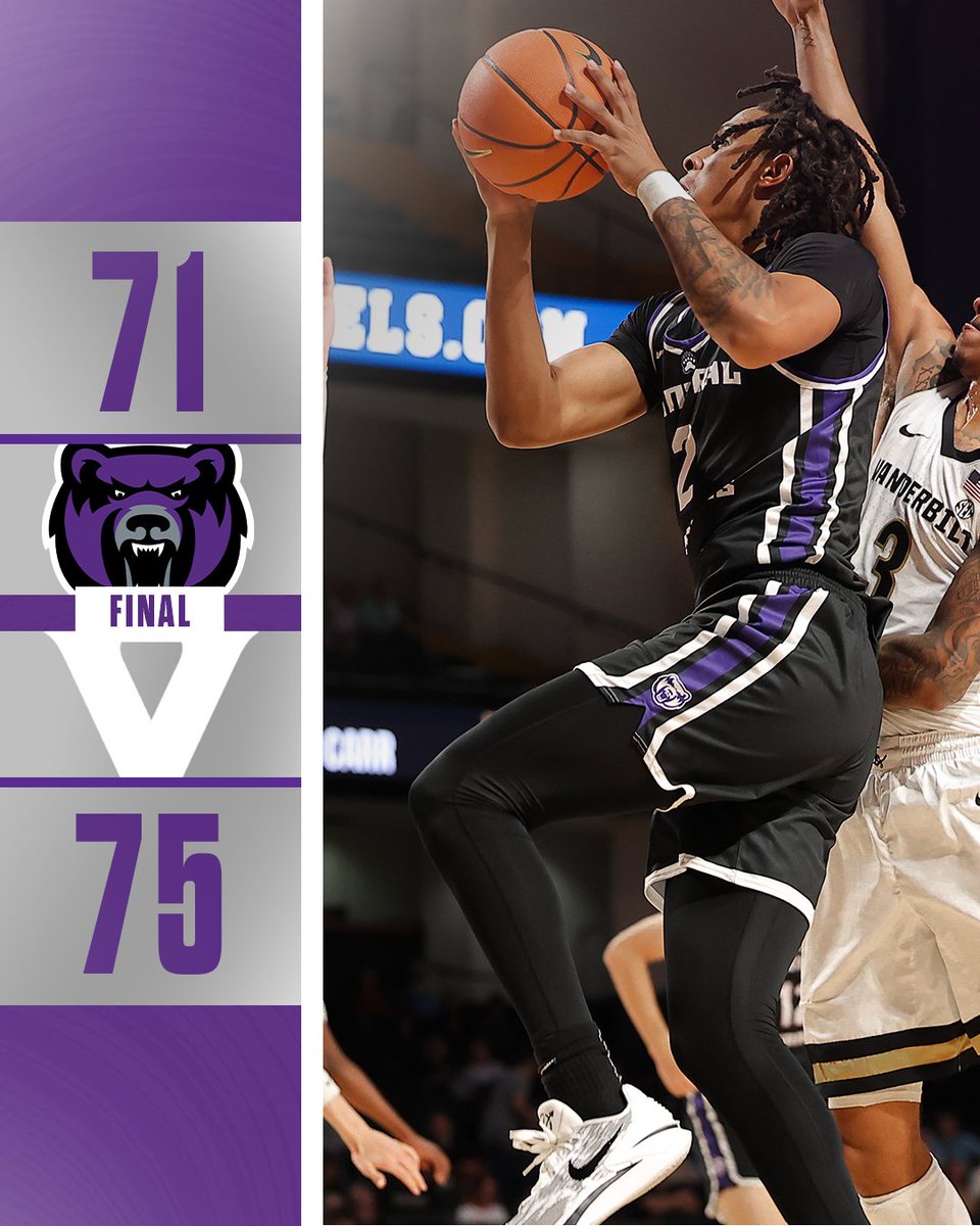 UCAMBB's tweet photo. Vandy hits 5 FTs in the final :24 to holdoff the Bears 75-71. Four in double figures for the Bears (Etim/Olowokere/Guy-King/Sofield. #BearClawsUp https://t.co/jQgToHdkLz