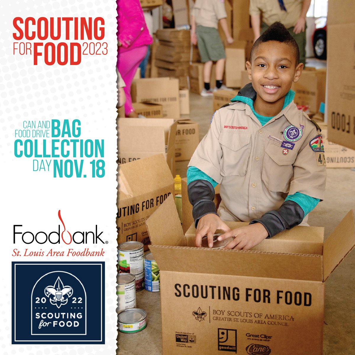 St. Louis Area Foodbank (@stlfoodbank) on Twitter photo Tomorrow is the <a href="/boyscouts/">Scouting America</a> Scouting for Food Collection Day! Scouts from your area will come by this morning to collect the blue donation bags or you can drop it at one of the drop off locations: stlbsa.org/scouting-for-f….
bit.ly/HolidayBestFoo…
Thank you! Tomorrow is the <a href="/boyscouts/">Scouting America</a> Scouting for Food Collection Day! Scouts from your area will come by this morning to collect the blue donation bags or you can drop it at one of the drop off locations: stlbsa.org/scouting-for-f….
bit.ly/HolidayBestFoo…
Thank you!