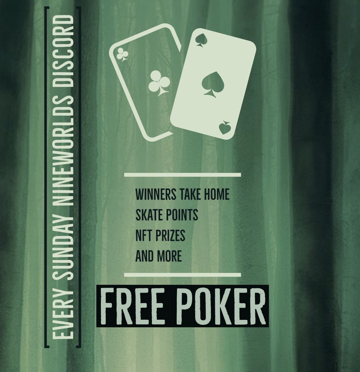 BigAl_Trades's tweet photo. Every Sunday we run a free poker tournament for holders of @nineworldz 

Next one is 19 November at 5:00pm UTC 

Top 3 will receive the following 
1st - 1 x NINE NFT & 500 staking points
2nd - 1 x Skeletoon NFT & 400 stake points 
3rd - 1 x Skeletoon NFT & 300 stake points

Check out Nineworldz Discord for more details