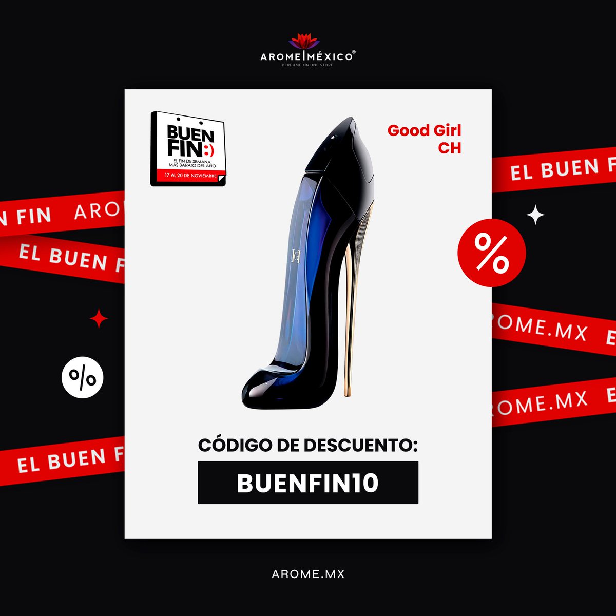 AromeMexico's tweet photo. El momento de brillar con tu aroma favorito es ahora en #ElBuenFin! 🎉✨  Código: BUENFIN10 https://t.co/14mSoMKLkR