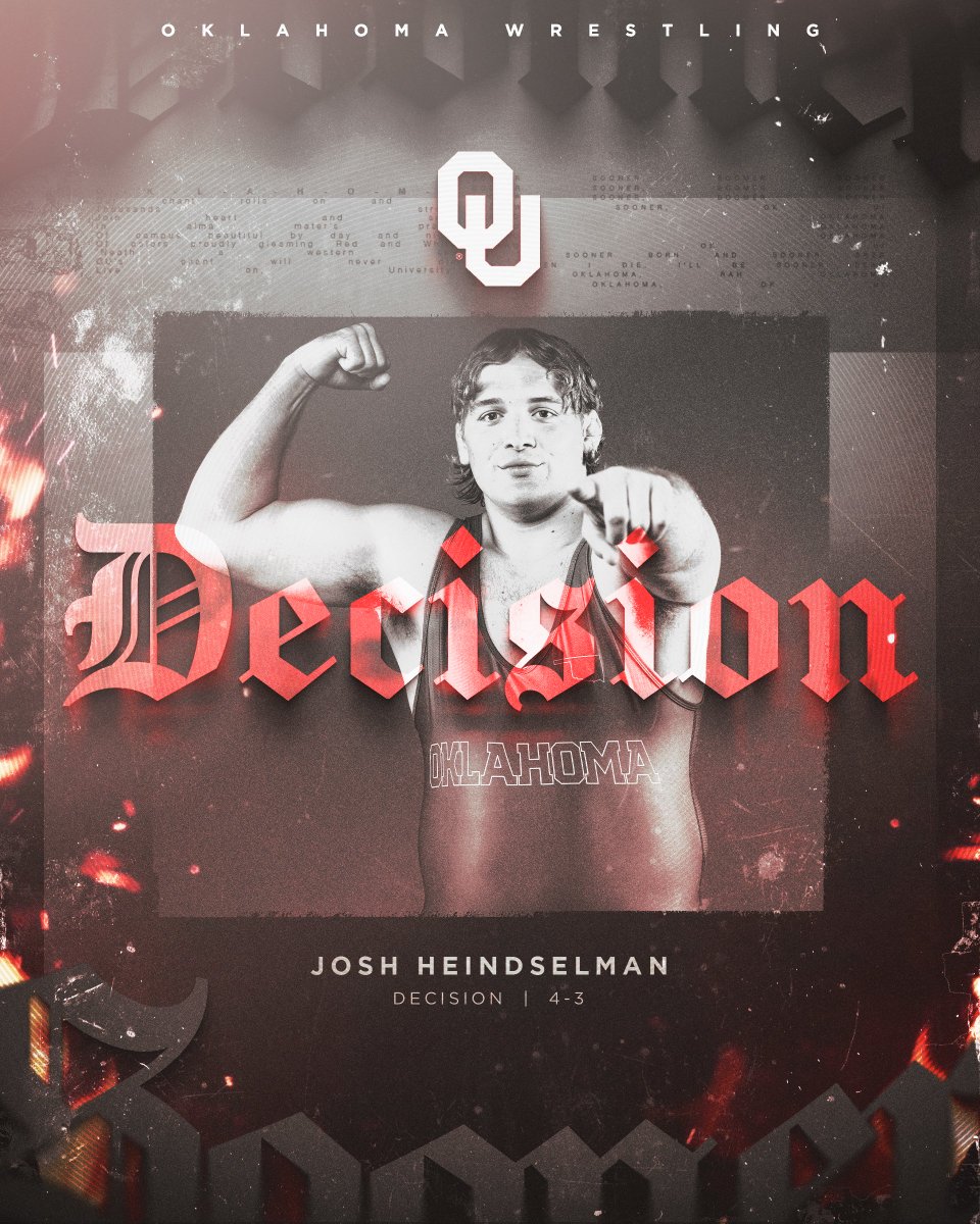 OU_Wrestling's tweet photo. 𝐒𝐓𝐀𝐘𝐈𝐍𝐆 𝐈𝐍 𝐂𝐎𝐍𝐓𝐑𝐎𝐋 ☝️

Heindselman earns a final period takedown and fends off a late surge by Hill to stay perfect on the season. 

Oklahoma 17, Little Rock 7 https://t.co/FJDxfjv50S