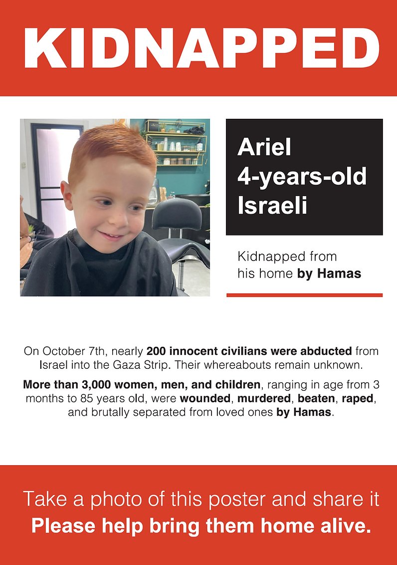 ryanlpainter's tweet photo. Proud to support #ProjectBringThemHome
Ariel is 4.
Hamas (terrorists) killed 1400 Israeli civilians then kidnapped Ariel and 240 others.
Don't look away.
Demand the hostages be returned.
https://t.co/XlE4Jabgwy https://t.co/y6DEQDPzC5