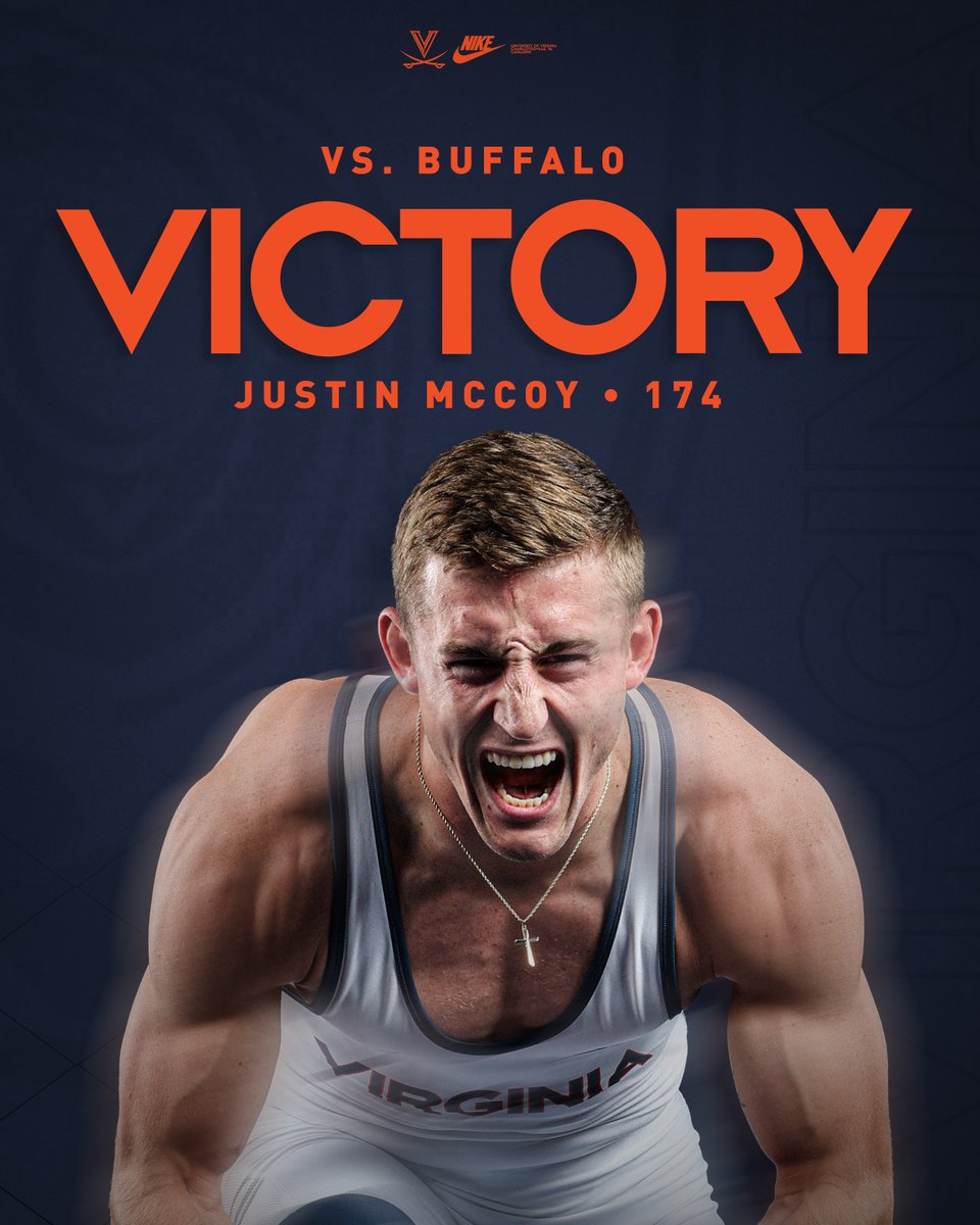 UVAWrestling's tweet photo. 174 | Justin McCoy takes the 9-2 decision over Dylan Schell (BUF) to add to the UVA lead.

UVA 20, BUF 6

#GoHoos | #TheVirginiaWay https://t.co/GfmAIKmSmb