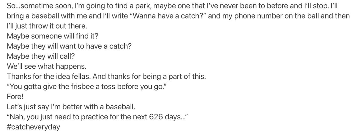 jscukanec's tweet photo. I drove by a park today. There were 3 guys who were playing frisbee golf. Now if you’ve been following along, it’s no surprise that I stopped. That’s how I met Danny, Danny &amp; Tommy. 
They had a pretty cool story about how they met. 
I’m gonna steal it. Kind of…
#catcheveryday https://t.co/GLViIsOY6q