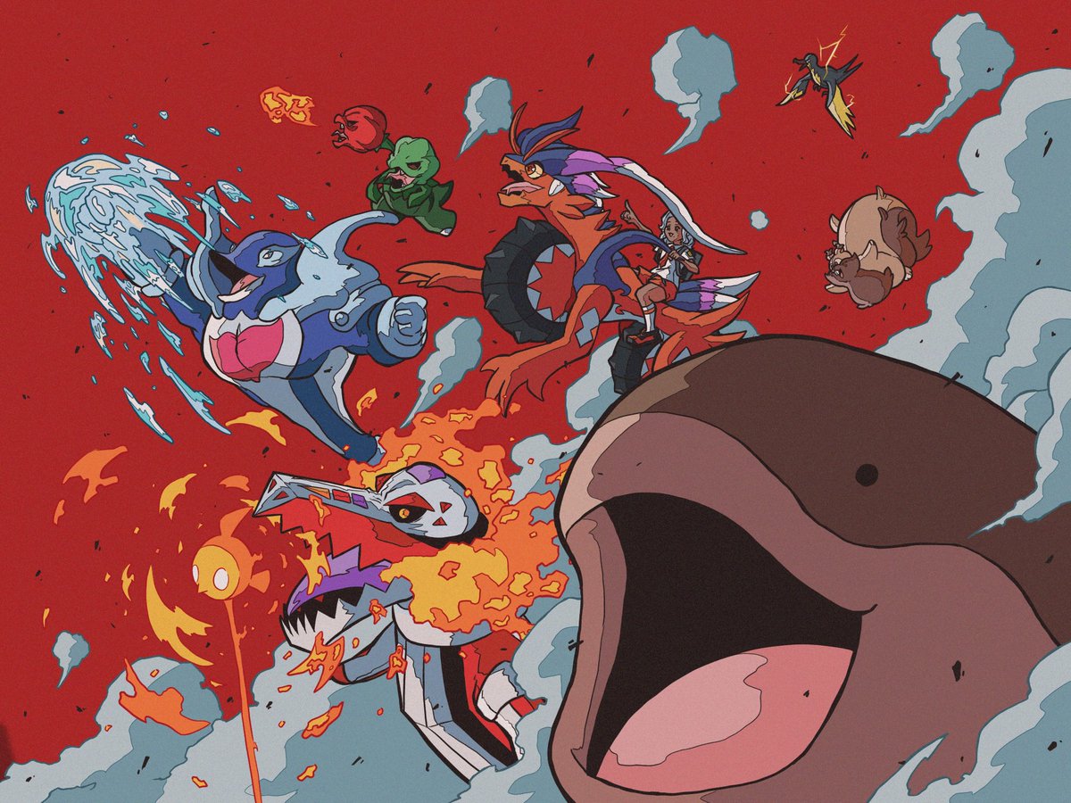 pokemon (creature) fire no humans open mouth smoke water tongue  illustration images